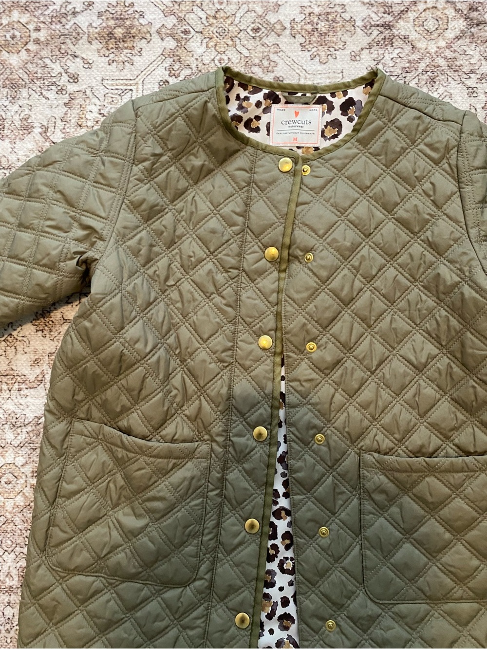 Olive Quilted ' Jacket with Leopard Lining - Picture 2 of 9